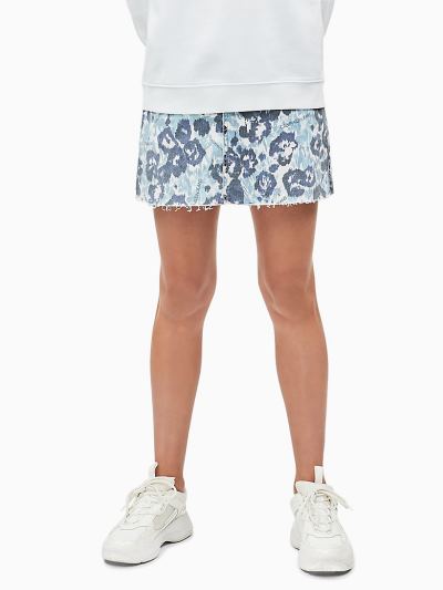 Calvin Klein Ruhák HU500844 | Calvin Klein Printed Denim A-Line Lány Szoknya Virágos Kék